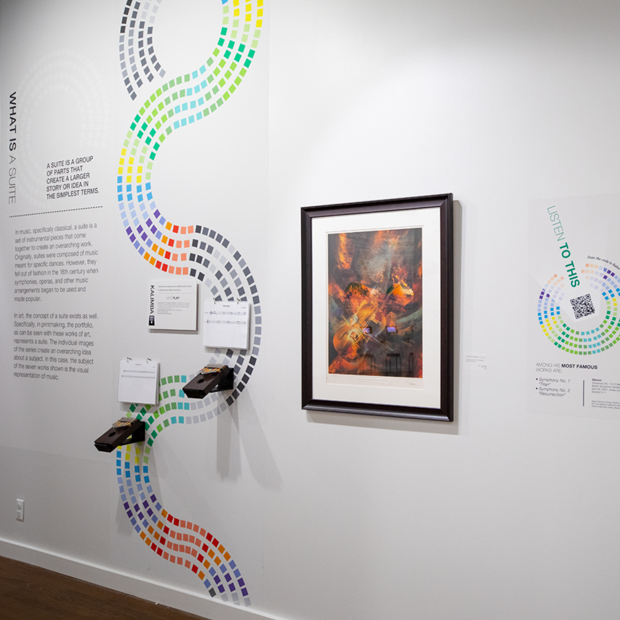 Museum wall with Kalimbas and Sound of Color artwork